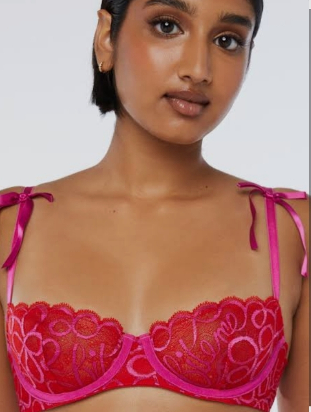 Savage X Fenty Ribbon Writing Unlined Lace Balconette Bra 36 DDD